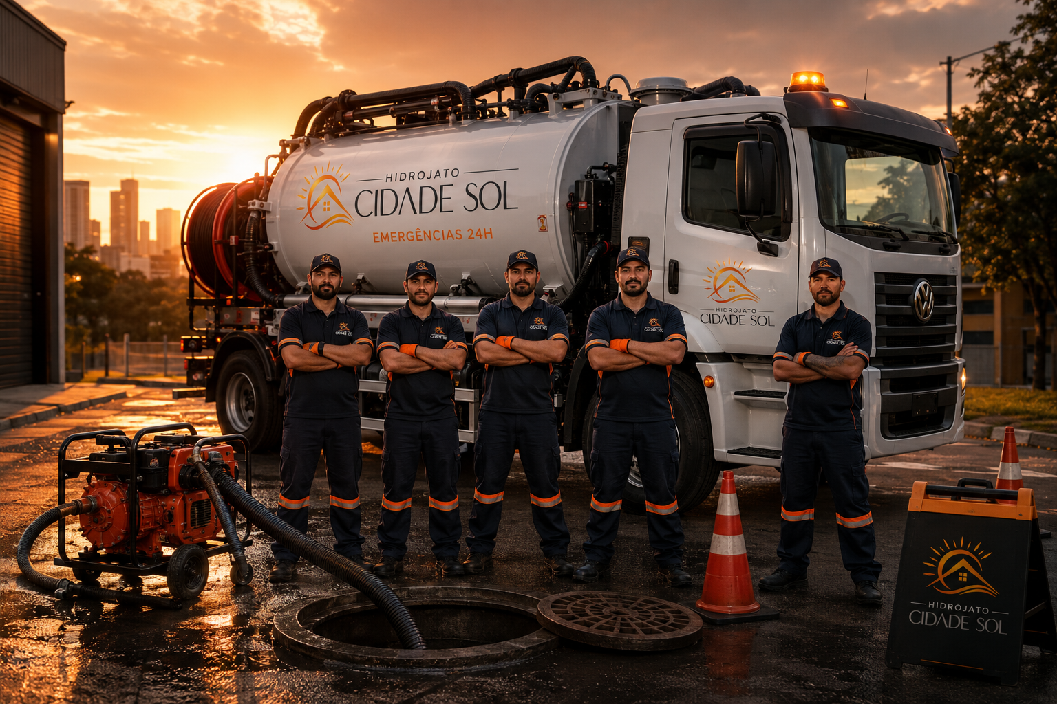 Equipe e frota da Hidrojato Cidade Sol